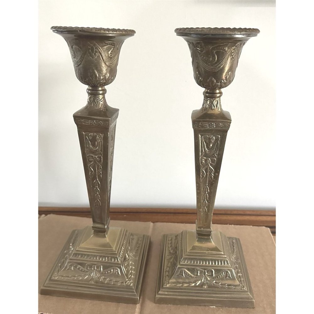 Andrea By Sadek Brass Finish Ornate Candlestick Pair